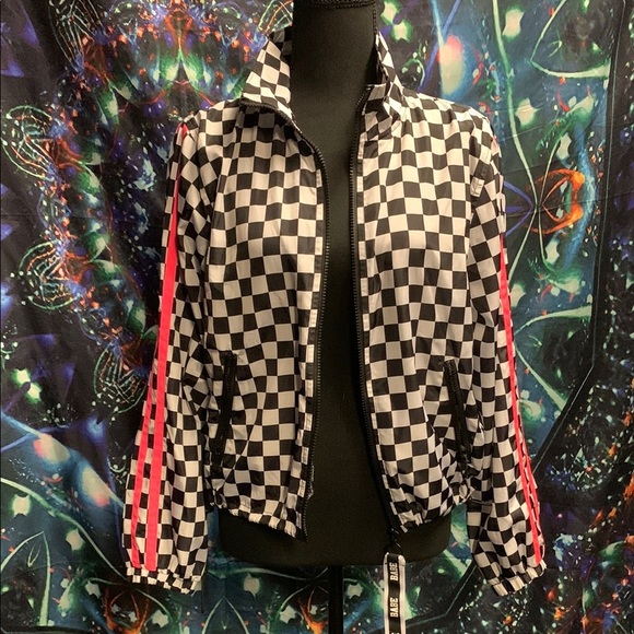 Checkered Women's Jacket with Pink Stripes - Picture 1 of 8